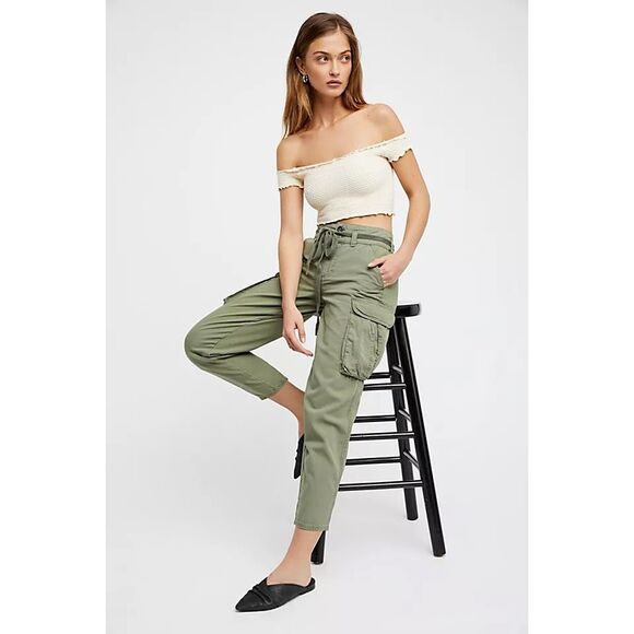 NWT Free People Desert Cargo Pants High Rise Ankle Belted Cotton Womens Size 25 - Picture 1 of 6